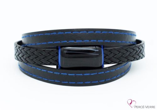 bracelet en cuir noir et bleu pour homme 189-2