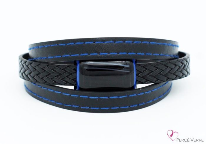 black and blue leather bracelet for men 189-2