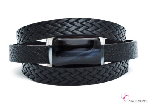 Black braided leather bracelet for women, Super Fashion collection #251