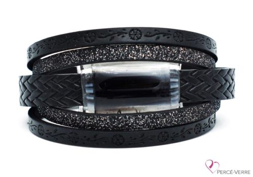 Bracelet à motif fleur en cuir noir pour femme, collection super fashion #252