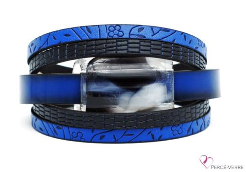 Blue and black leather bracelet for women, super fashion collection #261