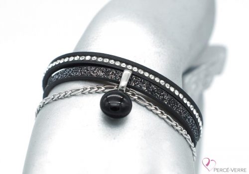 Bracelet en cuir noir scintillant, collection chic #1515