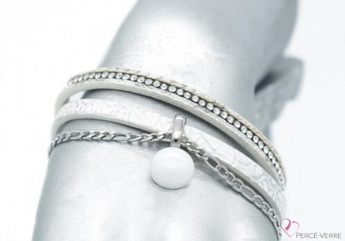 bracelet en cuir blanc avec breloque, collection chic #1519