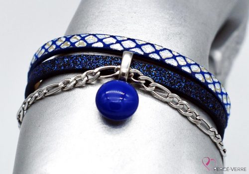 Bracelet bleur scintillant avec breloque de verre #1524