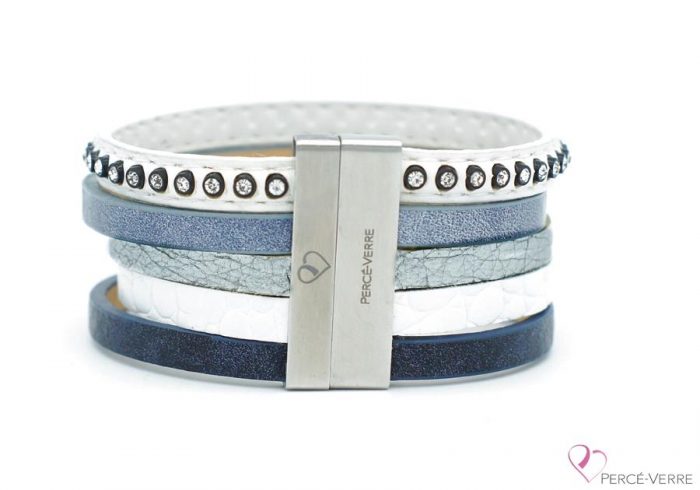 Blue jeans and white leather bracelet for women, "Glamour" #2112 - Image 2