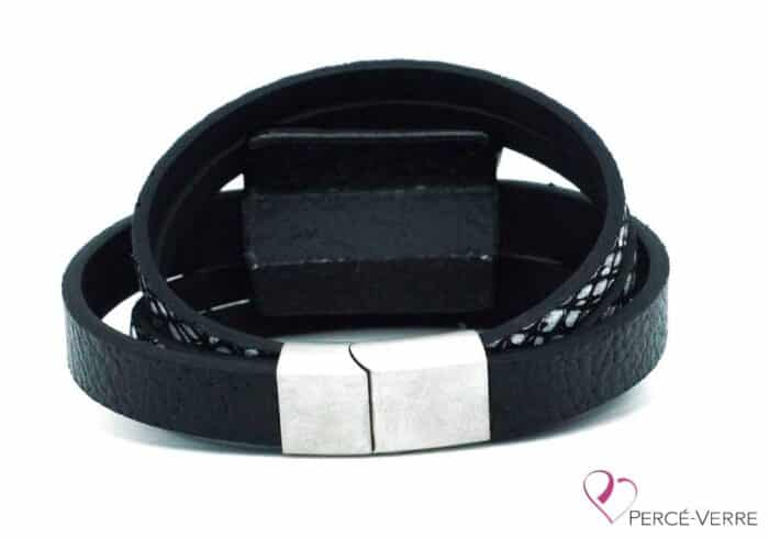 Black and white leather bracelet for women #005