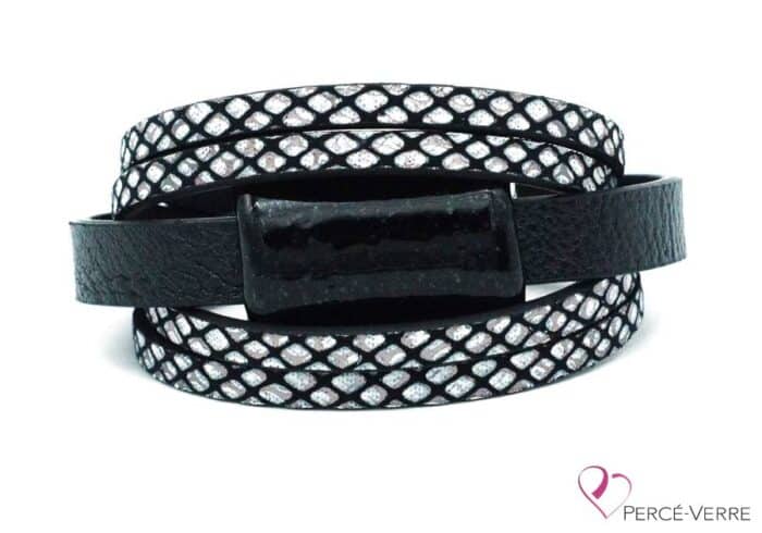 Black and white leather bracelet for women #005