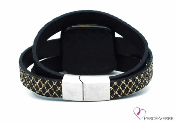 Black and gold leather bracelet for women #004