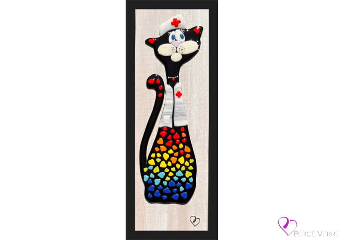 MINUIT: Art déco_Verre fusionné_Amoureux des chats_ Glass art work_ cats lovers