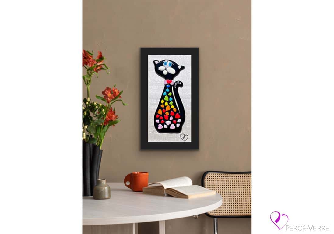 ROSE: Art déco_Verre fusionné_Amoureux des chats_ Glass art work_ cats lovers