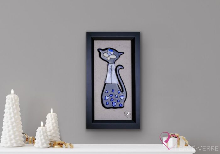Fused glass cat_Percé-Glass_Art deco_artwork_catslovers_ PEPITO