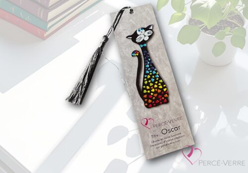 Bookmark - Oscar fused glass cat with pompom | Percé-Verre