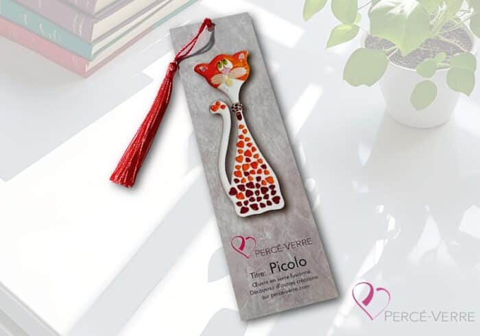 Bookmark - Picolo fused glass cat with pompom | Percé-Verre