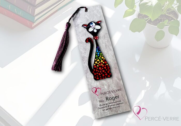 Bookmark - Roger fused glass cat with pompom | Percé-Verre