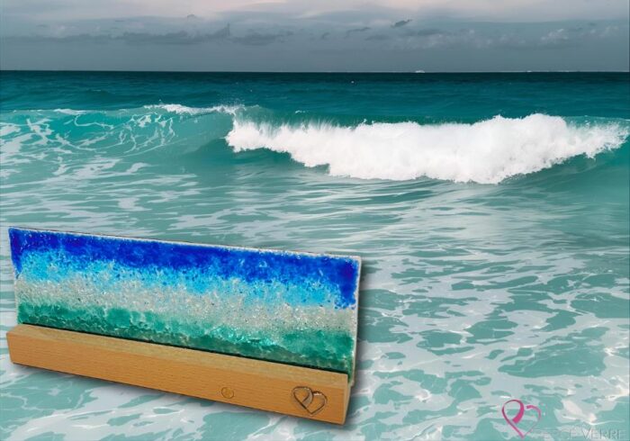Mer des Caraïbes lamp in fused glass - artisanal blue ambiance lamp