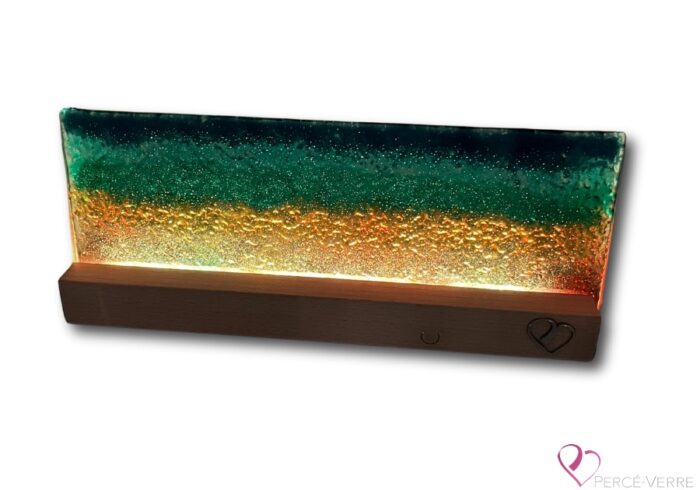 Hand-crafted luminous work in fused glass - Lampe Plage et Mer by Stéphanie Béland