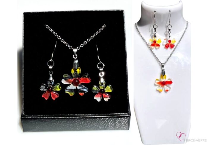 jewellery-set-glass-handmade-flowers-from-the-fields_light, yellow and orange