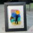 Work in fused glass representing two lovers embracing in a landscape inspired by nature. Unique creation - Amoureux No. 5- signed Stéphanie Béland - Percé-Verre.