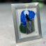 Fused glass work depicting a wolf howling under the moon, framed 5 x 7. Wild Nature Collection, Wolf No. 2, signed Percé-Verre.