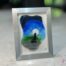 Fused glass work depicting a wolf howling under the moon, framed 5 x 7. Wild Nature Collection, Wolf No. 4, signed Percé-Verre.