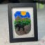 Work in fused glass depicting a moose in a natural Quebec landscape, unique creation Orignal No. 2, signed Stéphanie Béland - Percé-Verre.