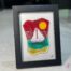 Voilier No. 7 Fused glass work depicting a sailboat on the sea, framed 5 x 7. Cap sur les rêves collection, signed Percé-Verre.