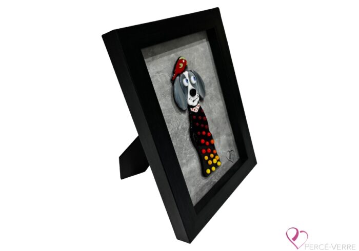 Chiens de laboratoire - Génération Coco & Rufus, side view, creation in fused glass Percé-Verre