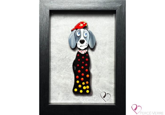 Chiens de laboratoire - Génération Coco & Rufus, front view, fused glass by Percé-Verre