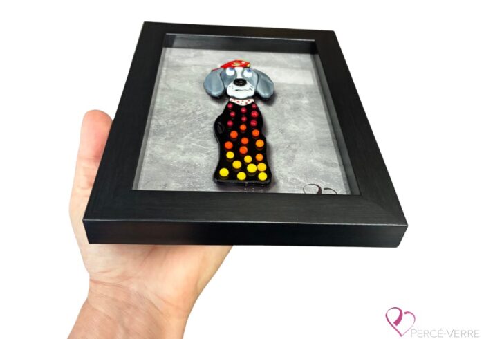 Chiens de laboratoire - Génération Coco & Rufus en relief, unique work in fused glass Percé-Verre