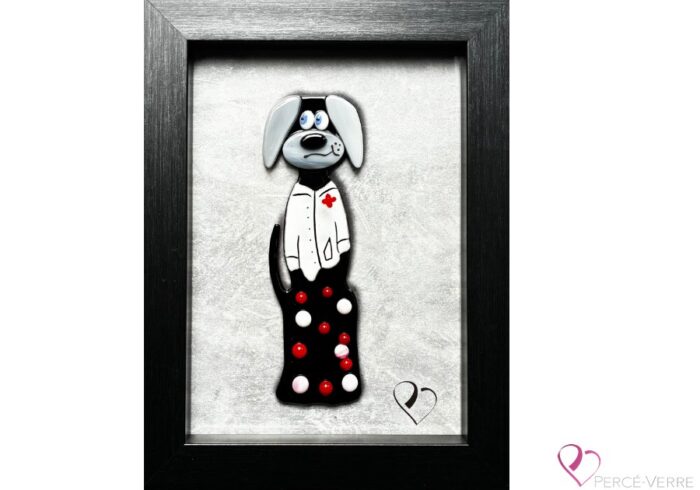 Laboratory dogs - Génération Dr. Mama, front view, fused glass by Percé-Verre