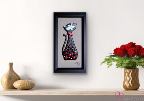 Tabasco, fused glass kitten, full of energy and tenderness, original creation by Percé-Verre.