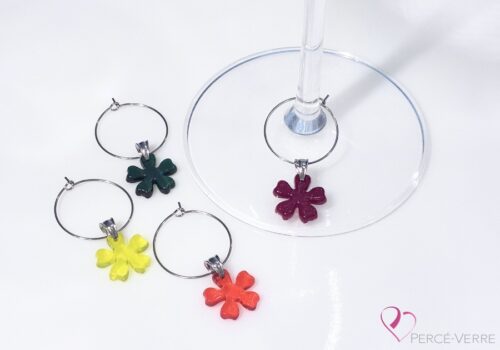 Marque-verres Fleurs couleurs chaudes en verre fusionné fait à la main au Québec – Percé-Verre