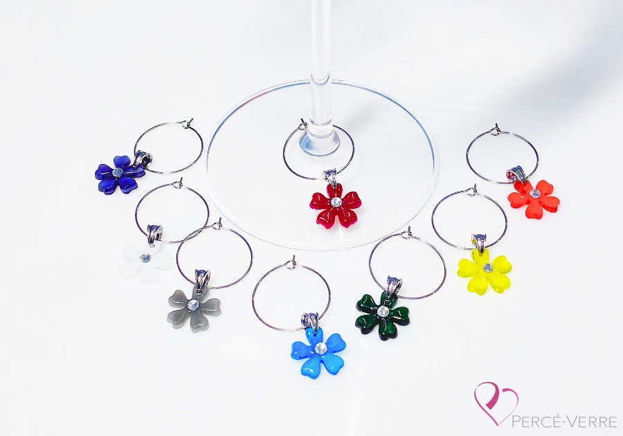 Coffret de 8 marque-verres Fleurs avec cristal – Couleurs mixtes - Collection Les Essentiels