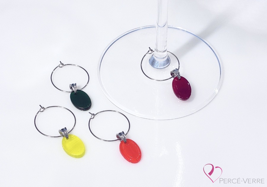 Marque-verres Ovales – couleurs chaudes – en verre fusionné fait à la main au Québec – Percé-Verre