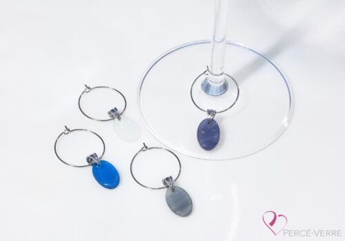 Marque-verres Ovales – couleurs froides – en verre fusionné fait à la main au Québec – Percé-Verre