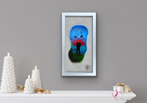 Couple au coucher du soleil en verre fusionné fait au Québec – œuvre d’art verrier québécois Percé-Verre