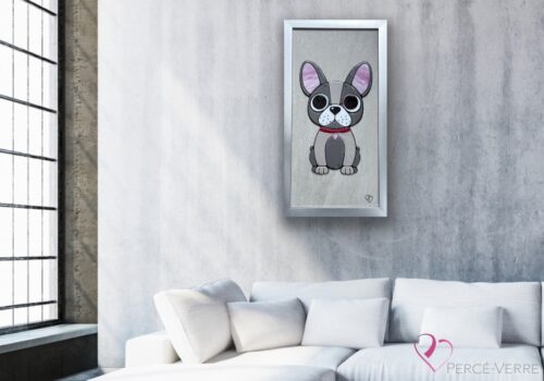 French bulldog in fused glass handmade in Quebec - Percé-Verre artwork