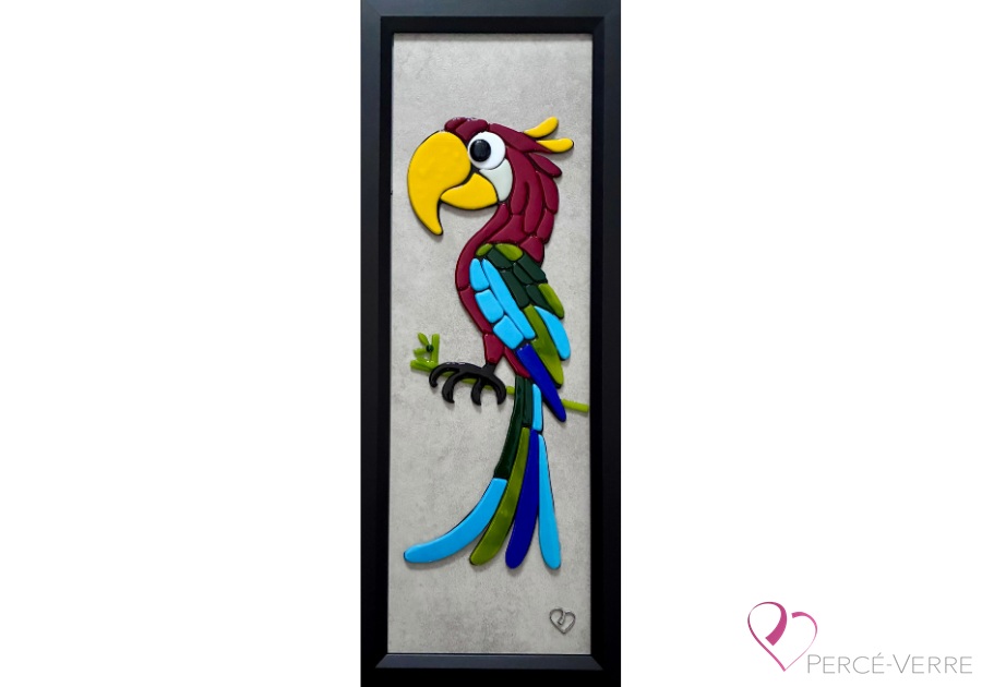 Phoenix, fused glass parrot handmade in Quebec - Percé-Verre