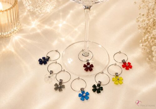 Coffret de 8 marque-verres fleurs avec cristal en verre fusionné – couleurs mixtes – Collection Les Essentiels – Percé-Verre