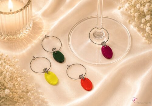 Coffret de 4 marque-verres ovales en verre fusionné – couleurs chaudes – Collection Les Essentiels – Percé-Verre