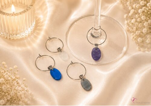 Coffret de 4 marque-verres ovales en verre fusionné – couleurs froides – Collection Les Essentiels – Percé-Verre