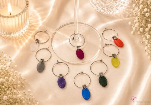 Coffret de 8 marque-verres ovales en verre fusionné – couleurs mixtes – Collection Les Essentiels – Percé-Verre
