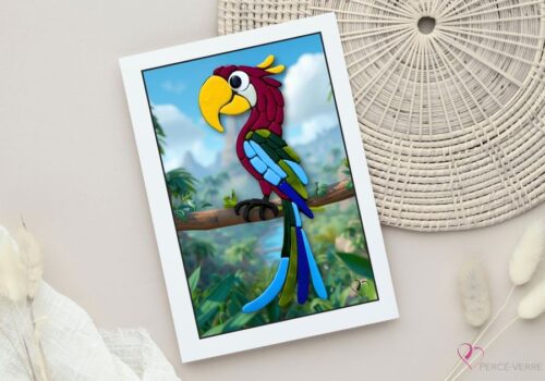 Carte de souhaits perroquet Phoenix illustration artistique Percé-Verre Québec