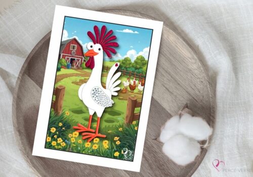 Carte de souhaits poule Odette illustration artistique Percé-Verre Québec