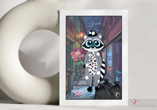 Carte de souhaits raton laveur Lupin illustration artistique Percé-Verre Québec