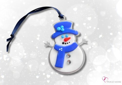 Ornement bonhomme de neige en verre fusionné fait au Québec – Percé-Verre