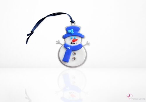 Ornement bonhomme de neige en verre fusionné fait au Québec – Percé-Verre