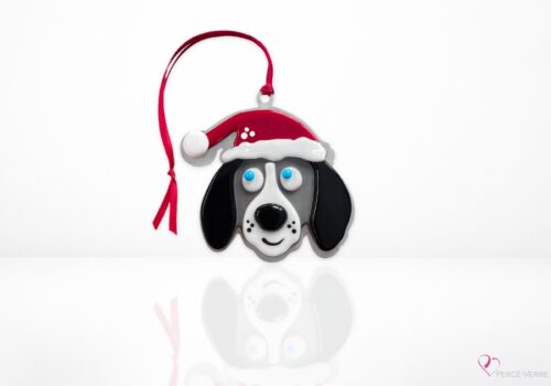 Ornement chien de Noël en verre fusionné fait au Québec – Percé-Verre
