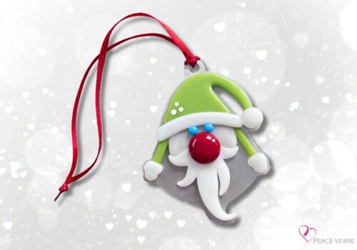 Ornement gnome en verre fusionné fait au Québec – Collection des Fêtes Percé-Verre