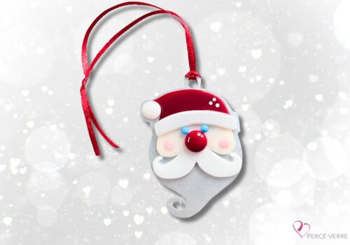 Ornement Père Noël en verre fusionné fait au Québec – Collection des Fêtes Percé-Verre